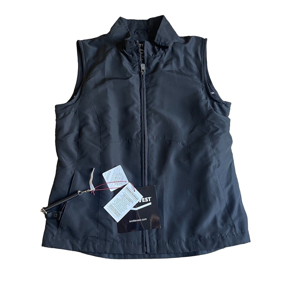 Scottevest RFID Travel Vest For Women M Black Multi Pocket Utility Full Zip $199